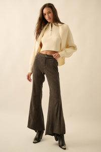 Touch of Flair Vegan Suede Flare Pants - ShopPromesa