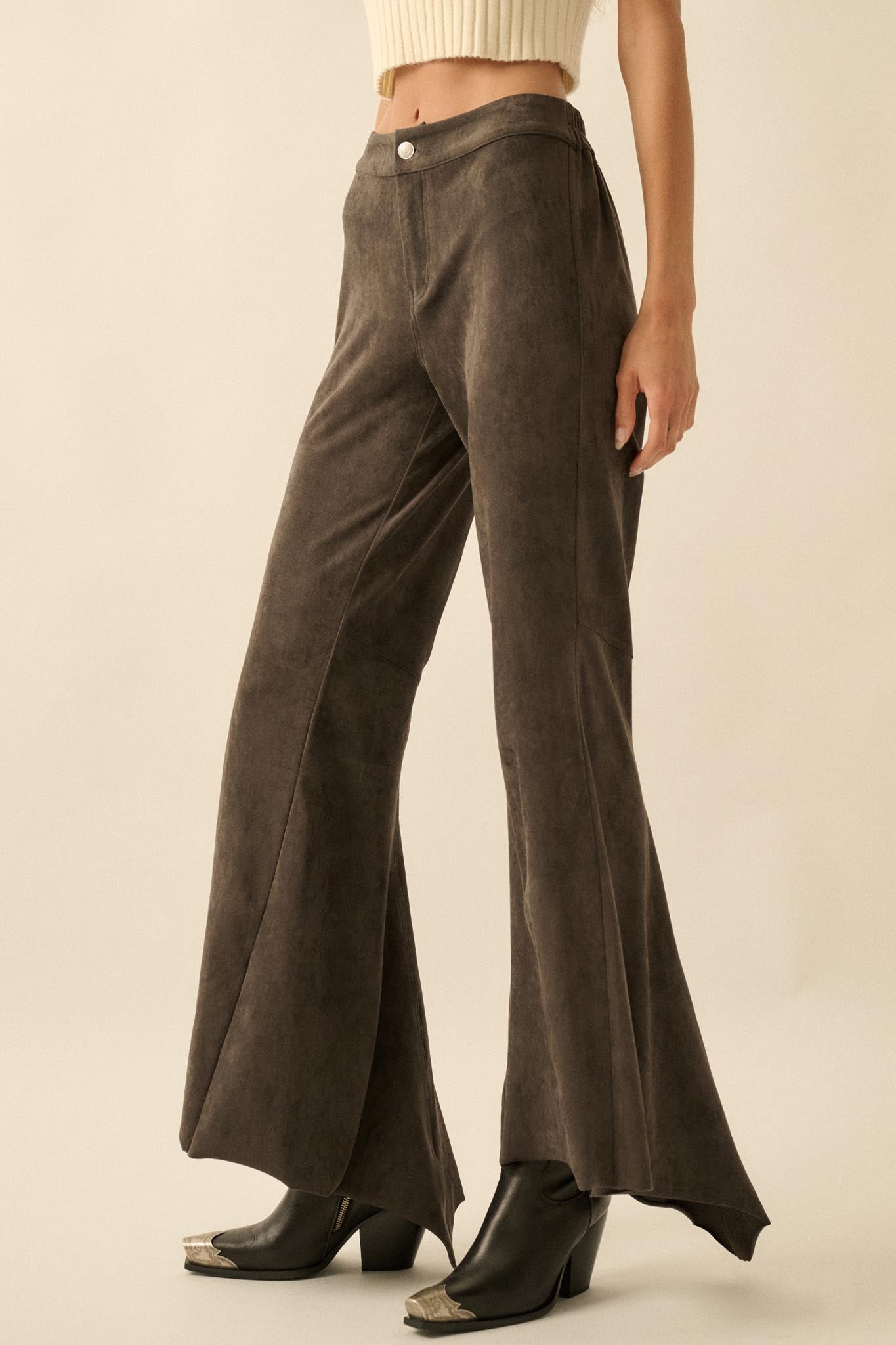Touch of Flair Vegan Suede Flare Pants