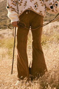 Touch of Flair Vegan Suede Flare Pants - ShopPromesa