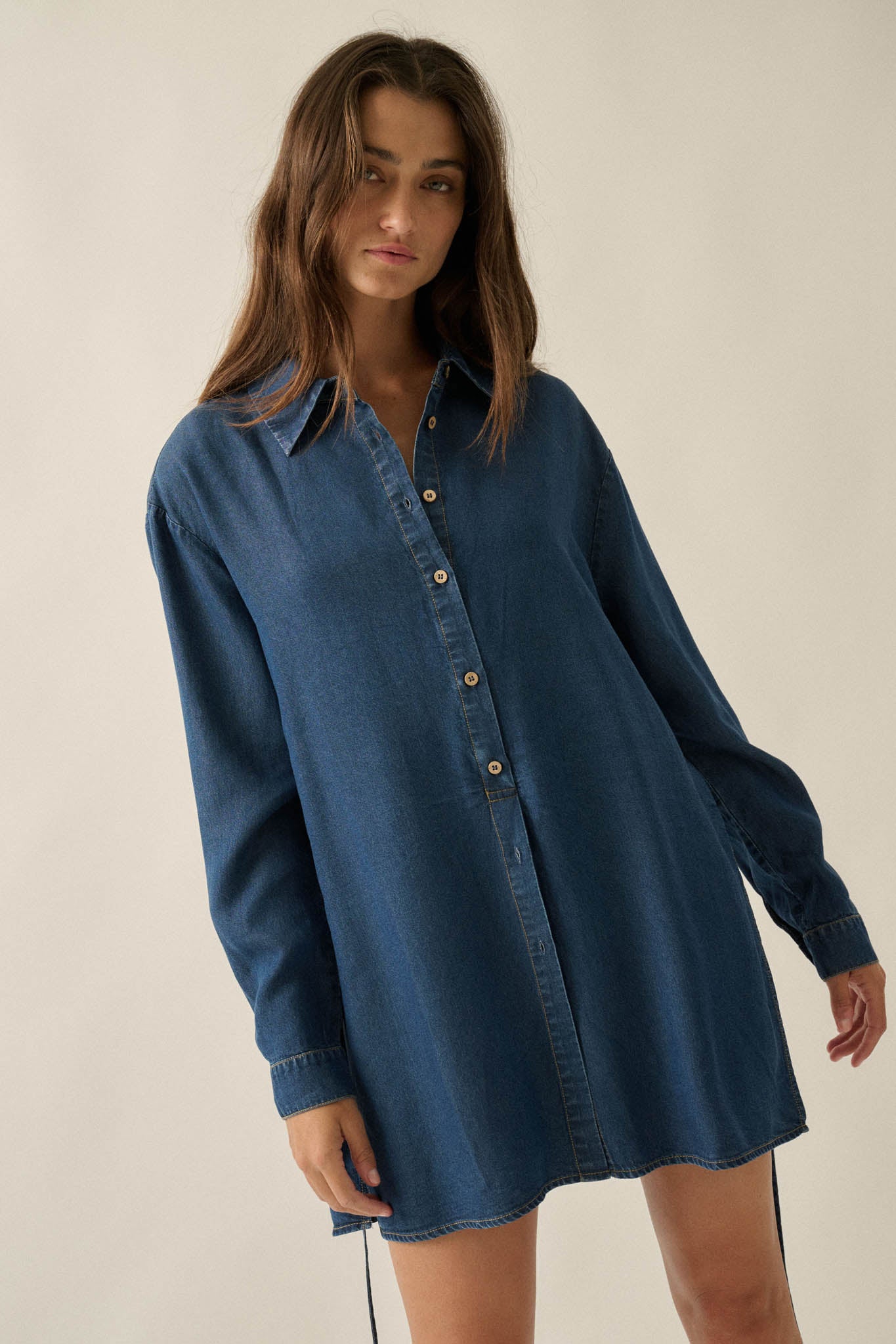 Hazy Days Denim Button-Up Belted Shirt Romper