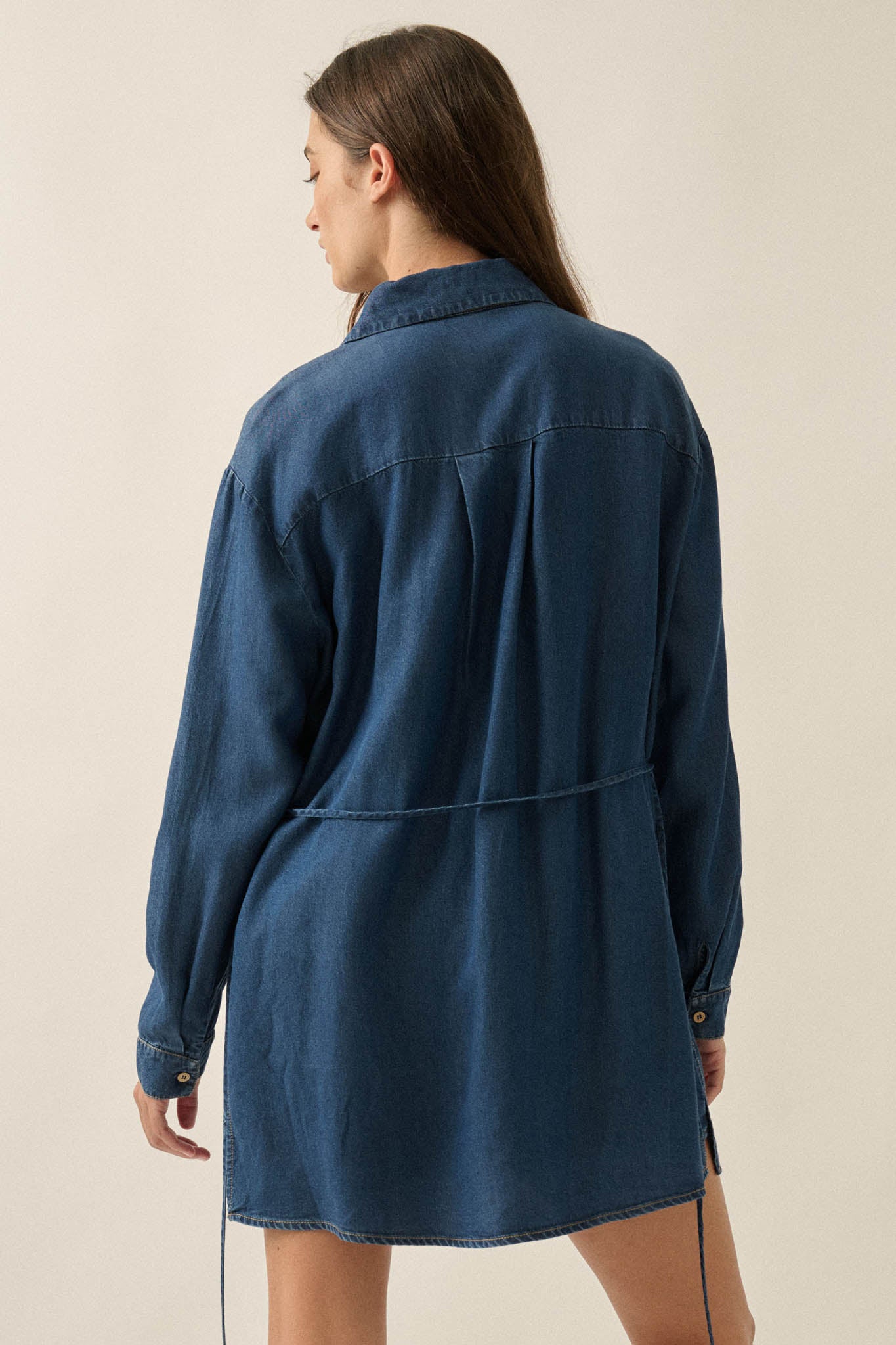 Hazy Days Denim Button-Up Belted Shirt Romper