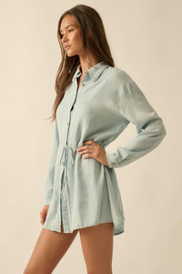 Hazy Days Denim Button-Up Belted Shirt Romper - ShopPromesa