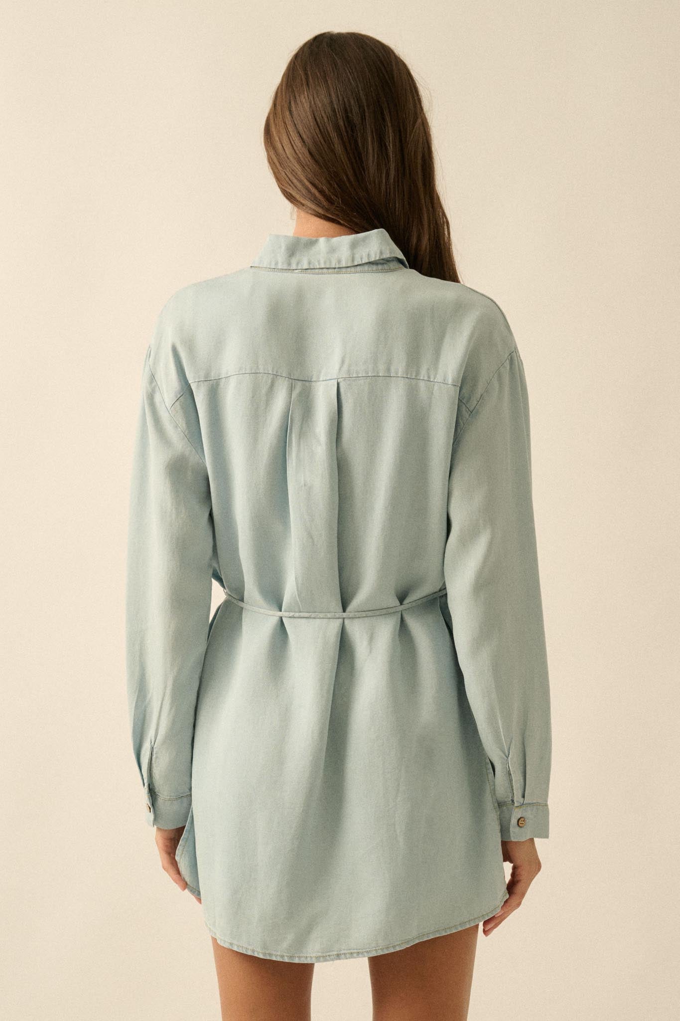 Hazy Days Denim Button-Up Belted Shirt Romper - ShopPromesa