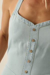 Head in the Clouds Denim Halter Balloon Jumpsuit - ShopPromesa