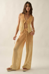 Fade Out Ombre Crochet Open-Knit Drawstring Pants - ShopPromesa