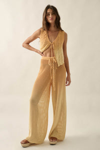 Fade Out Ombre Crochet Open-Knit Drawstring Pants - ShopPromesa