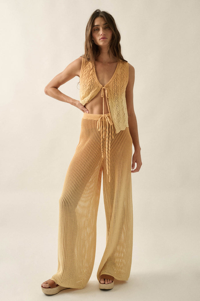 Fade Out Ombre Crochet Open-Knit Drawstring Pants - ShopPromesa