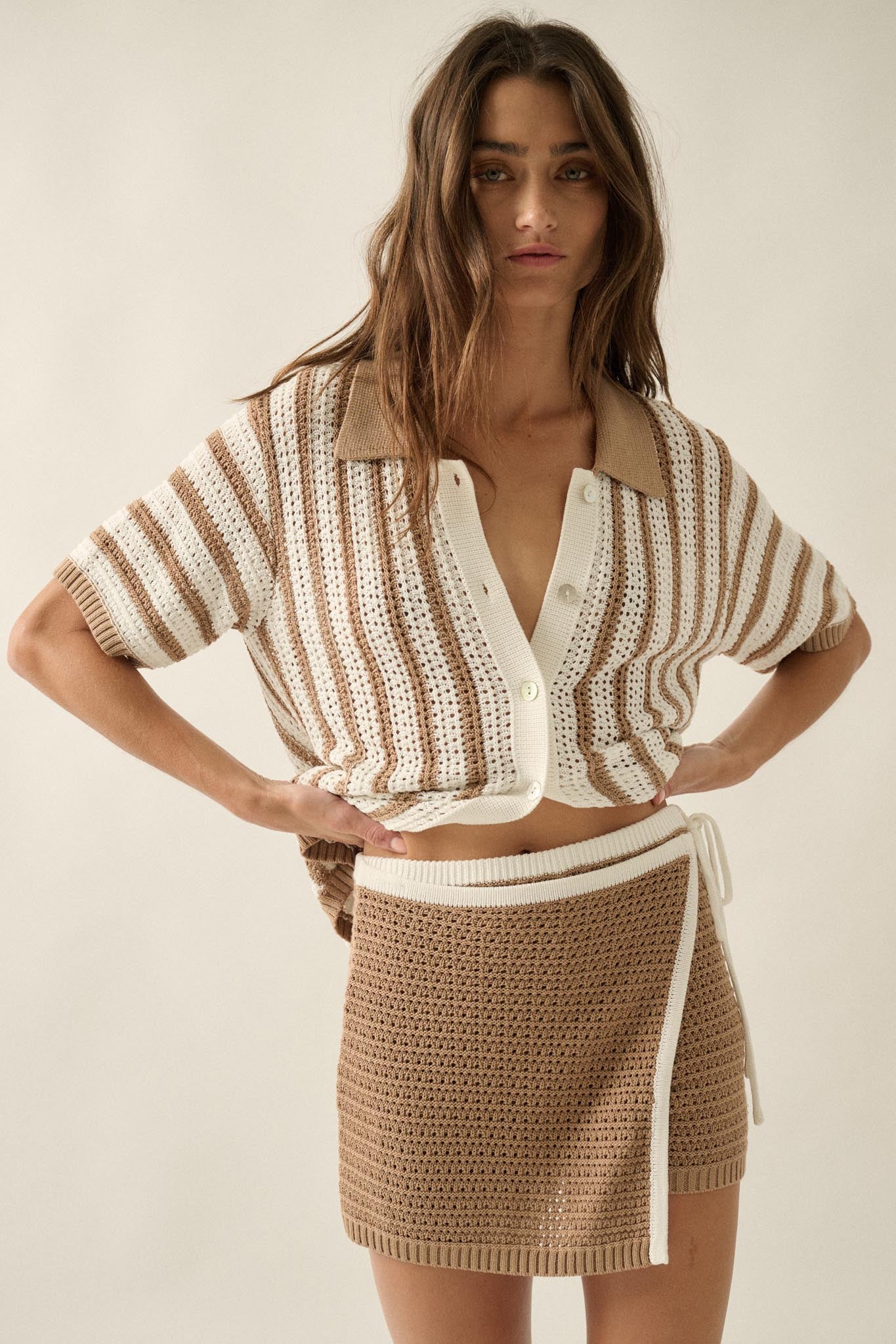 Easy Days Crochet-Knit Wrap Mini Sweater Skort - ShopPromesa