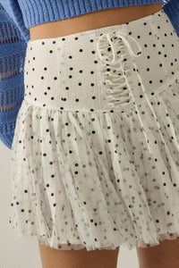 Bright Spot Polka Dot Lace-Up Drop-Waist Mini Skort - ShopPromesa