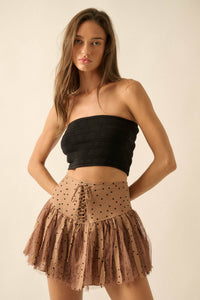 Bright Spot Polka Dot Lace-Up Drop-Waist Mini Skort - ShopPromesa