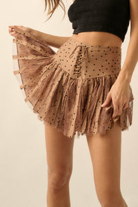 Bright Spot Polka Dot Lace-Up Drop-Waist Mini Skort - ShopPromesa
