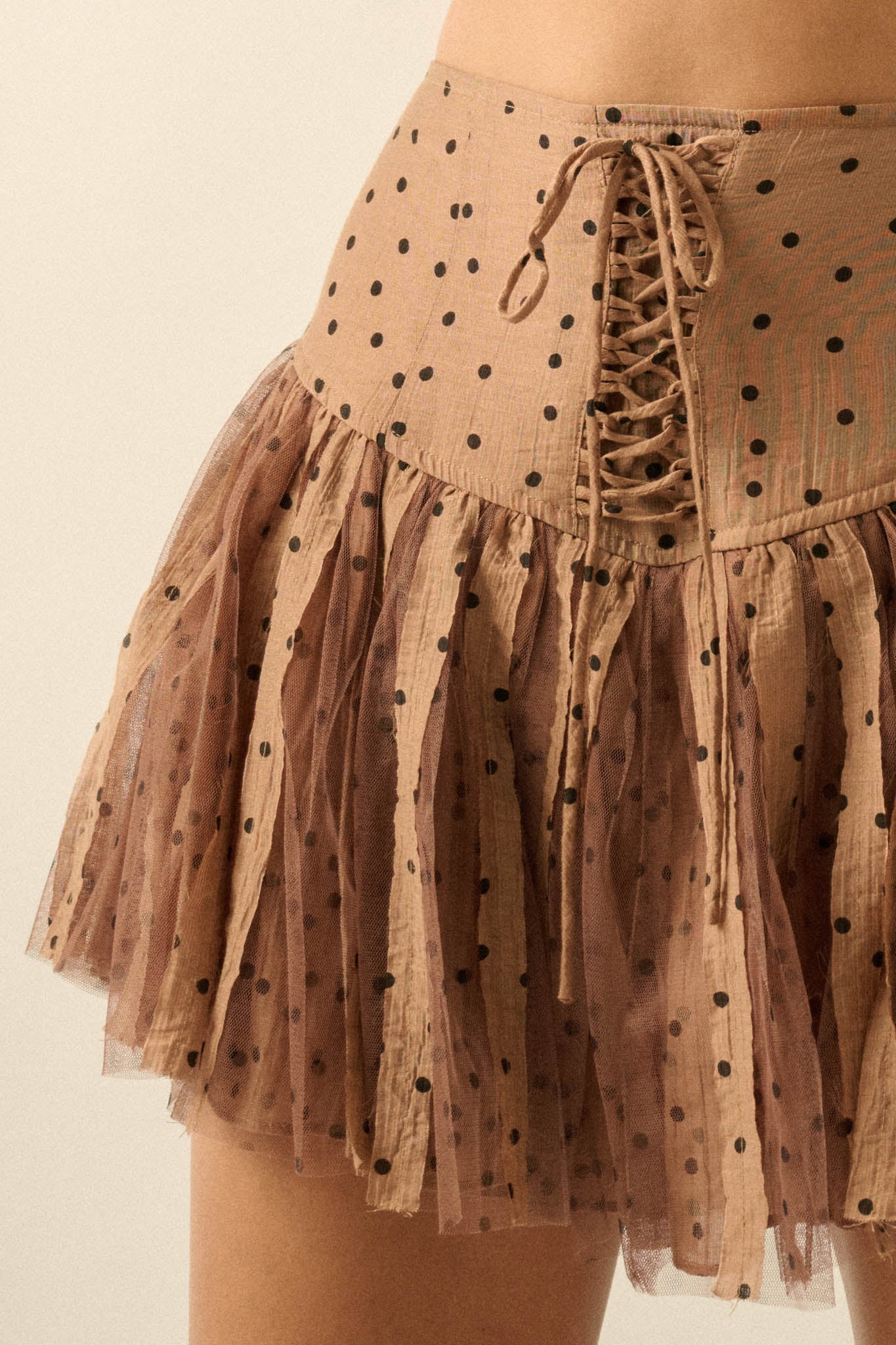 Bright Spot Polka Dot Lace-Up Drop-Waist Mini Skort - ShopPromesa