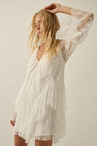 Morning Whisper Ruffled Lace Bell-Sleeve Romper - ShopPromesa