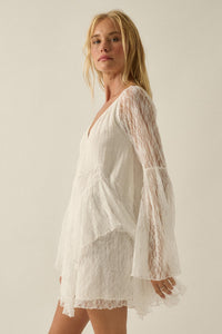 Morning Whisper Ruffled Lace Bell-Sleeve Romper - ShopPromesa