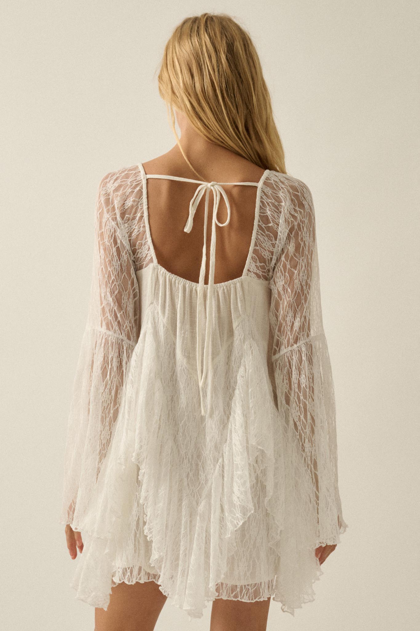 Morning Whisper Ruffled Lace Bell-Sleeve Romper - ShopPromesa