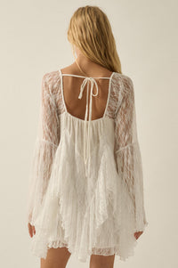 Morning Whisper Ruffled Lace Bell-Sleeve Romper - ShopPromesa