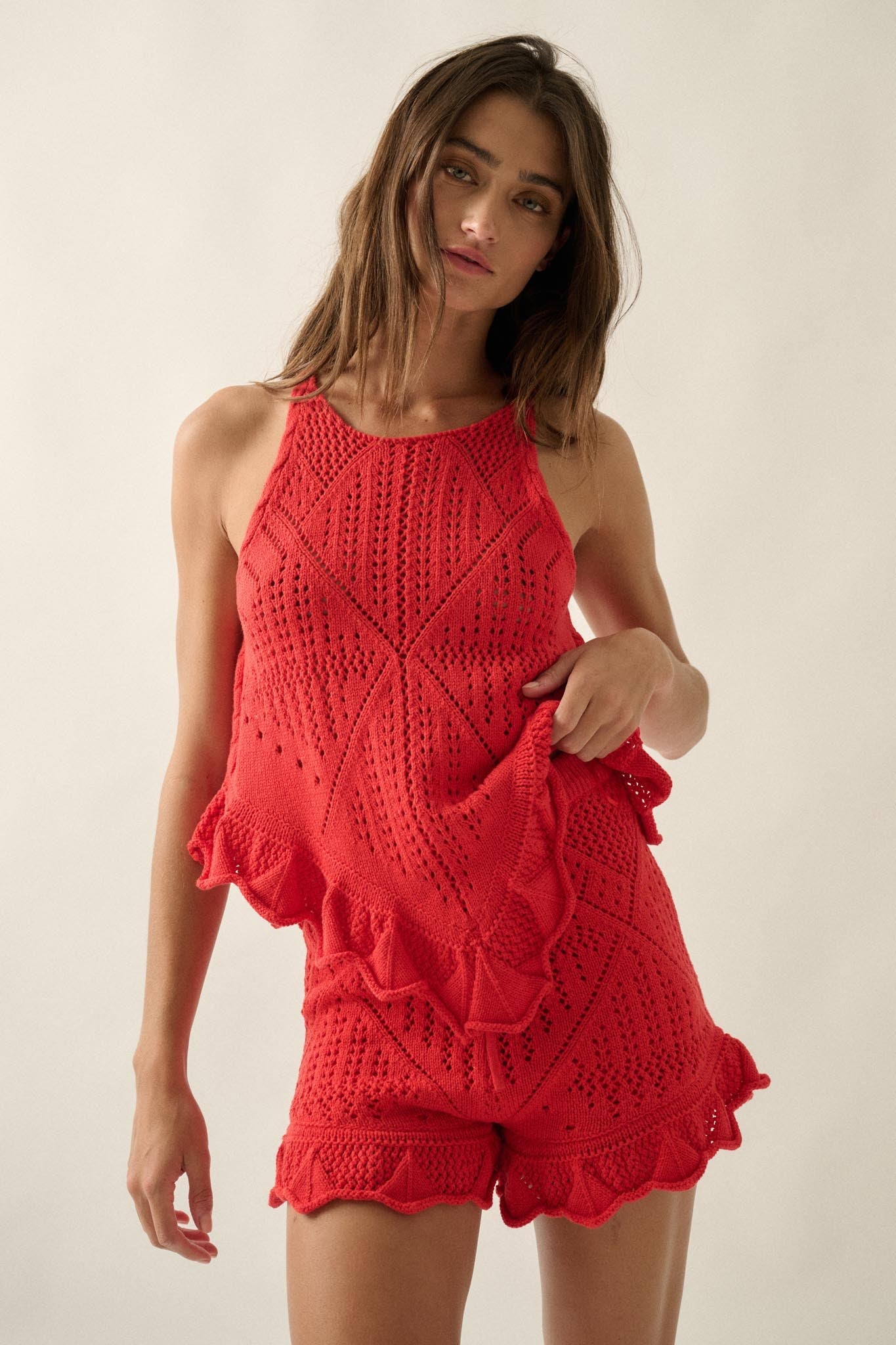 Yes Way Crochet Crochet-Knit Ruffle Shorts - ShopPromesa