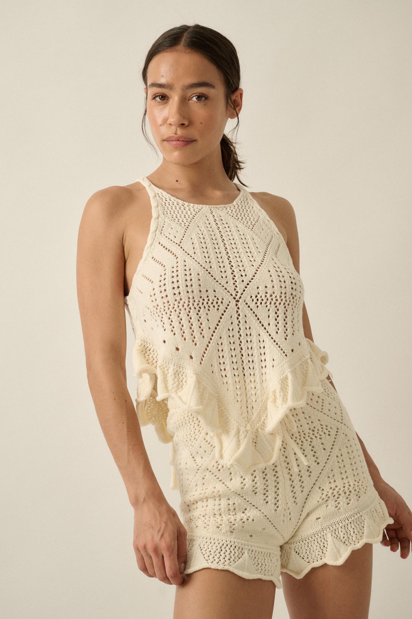 Yes Way Crochet Crochet-Knit Ruffle Shorts - ShopPromesa