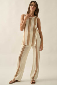 See You Soon Striped Crochet-Knit Sweater Pants - ShopPromesa