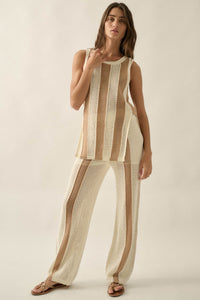 See You Soon Striped Crochet-Knit Sweater Pants - ShopPromesa