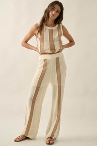 See You Soon Striped Crochet-Knit Sweater Pants - ShopPromesa