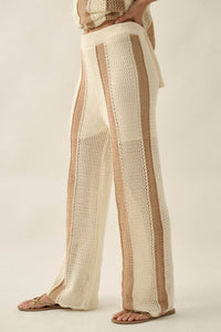 See You Soon Striped Crochet-Knit Sweater Pants - ShopPromesa