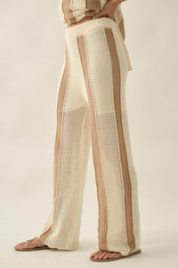See You Soon Striped Crochet-Knit Sweater Pants - ShopPromesa