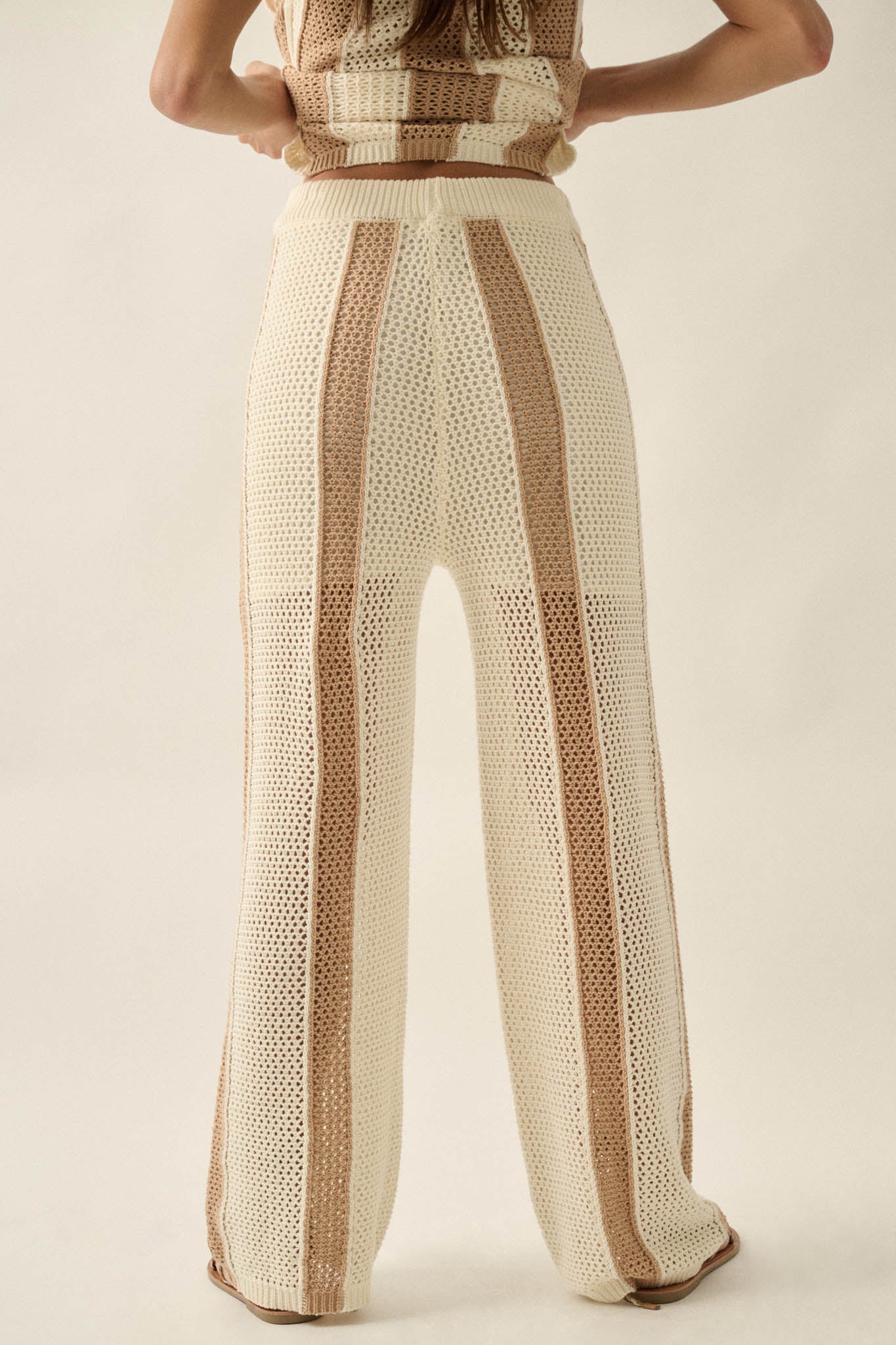 See You Soon Striped Crochet-Knit Sweater Pants - ShopPromesa