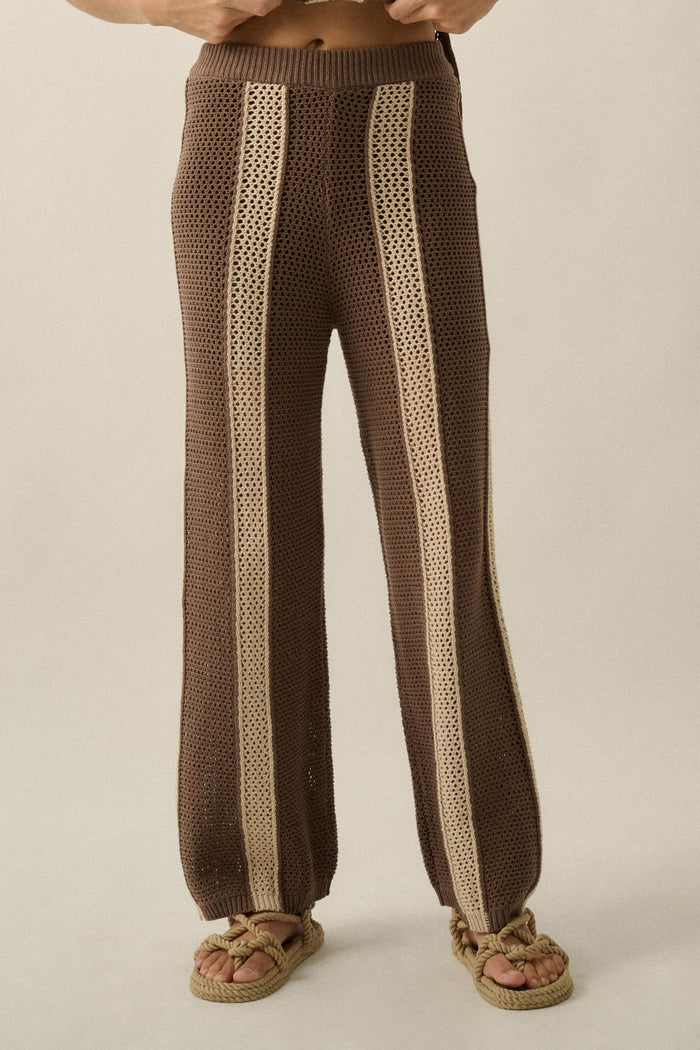 See You Soon Striped Crochet-Knit Sweater Pants - ShopPromesa