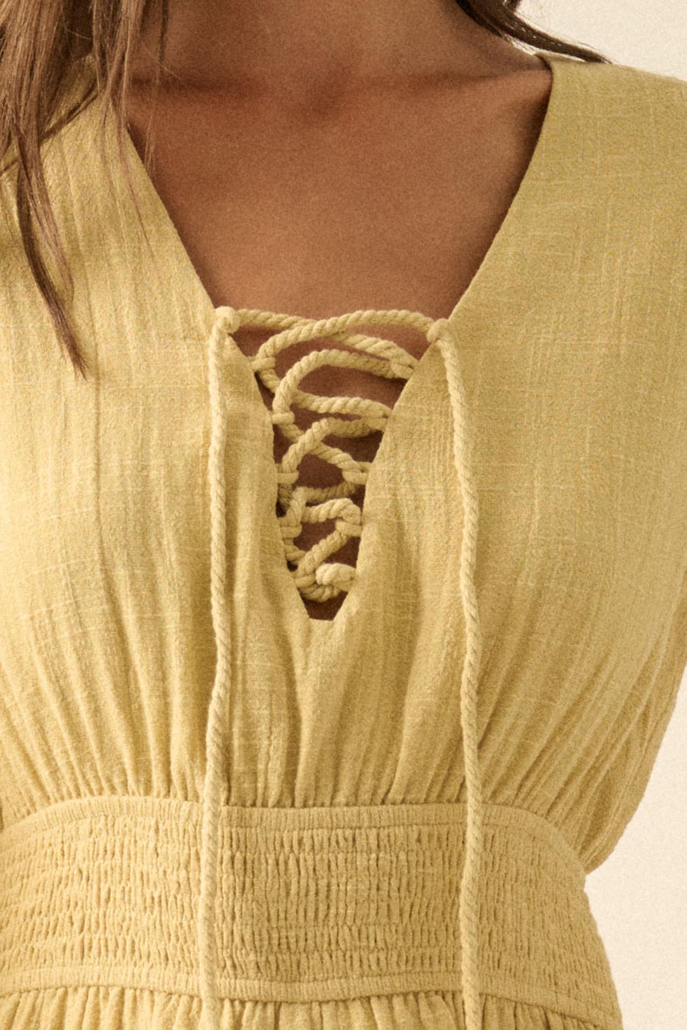 Feeling Free Cotton Lace-Up Bell-Sleeve Romper - ShopPromesa