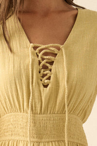 Feeling Free Cotton Lace-Up Bell-Sleeve Romper - ShopPromesa