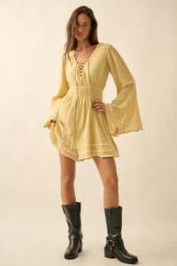 Feeling Free Cotton Lace-Up Bell-Sleeve Romper - ShopPromesa