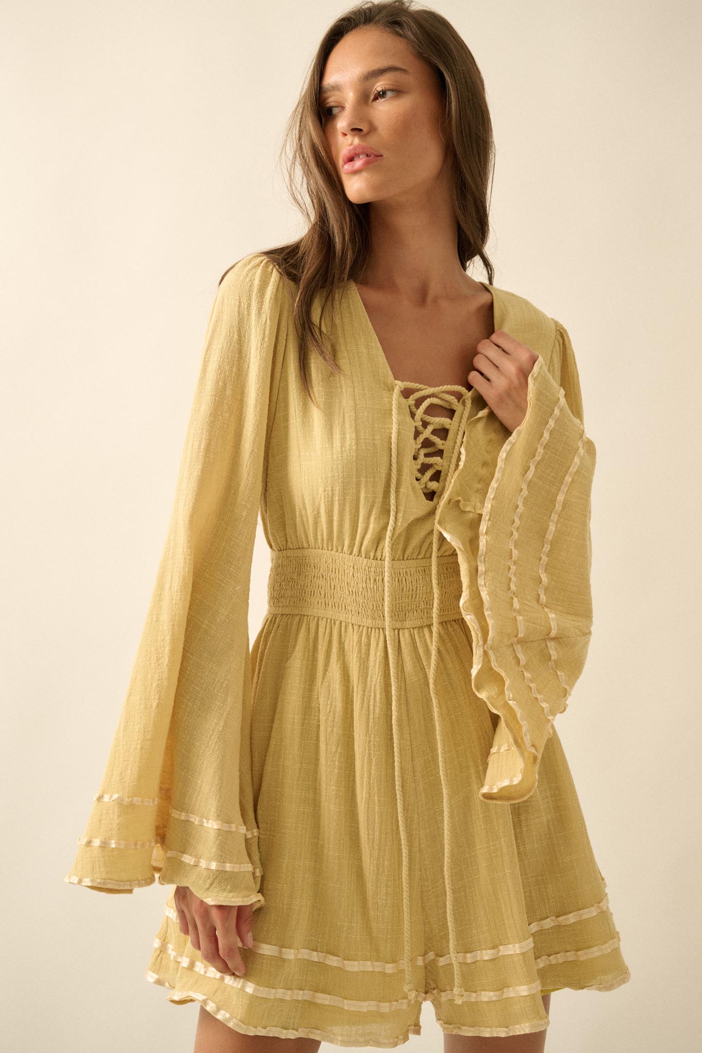 Feeling Free Cotton Lace-Up Bell-Sleeve Romper - ShopPromesa