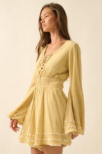 Feeling Free Cotton Lace-Up Bell-Sleeve Romper - ShopPromesa