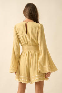 Feeling Free Cotton Lace-Up Bell-Sleeve Romper - ShopPromesa