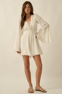 Feeling Free Cotton Lace-Up Bell-Sleeve Romper - ShopPromesa