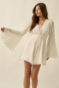 Feeling Free Cotton Lace-Up Bell-Sleeve Romper - ShopPromesa