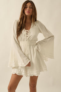 Feeling Free Cotton Lace-Up Bell-Sleeve Romper - ShopPromesa