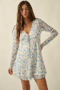 Fleur Douce Floral-Print Mesh Long-Sleeve Romper - ShopPromesa