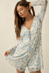 Fleur Douce Floral-Print Mesh Long-Sleeve Romper - ShopPromesa