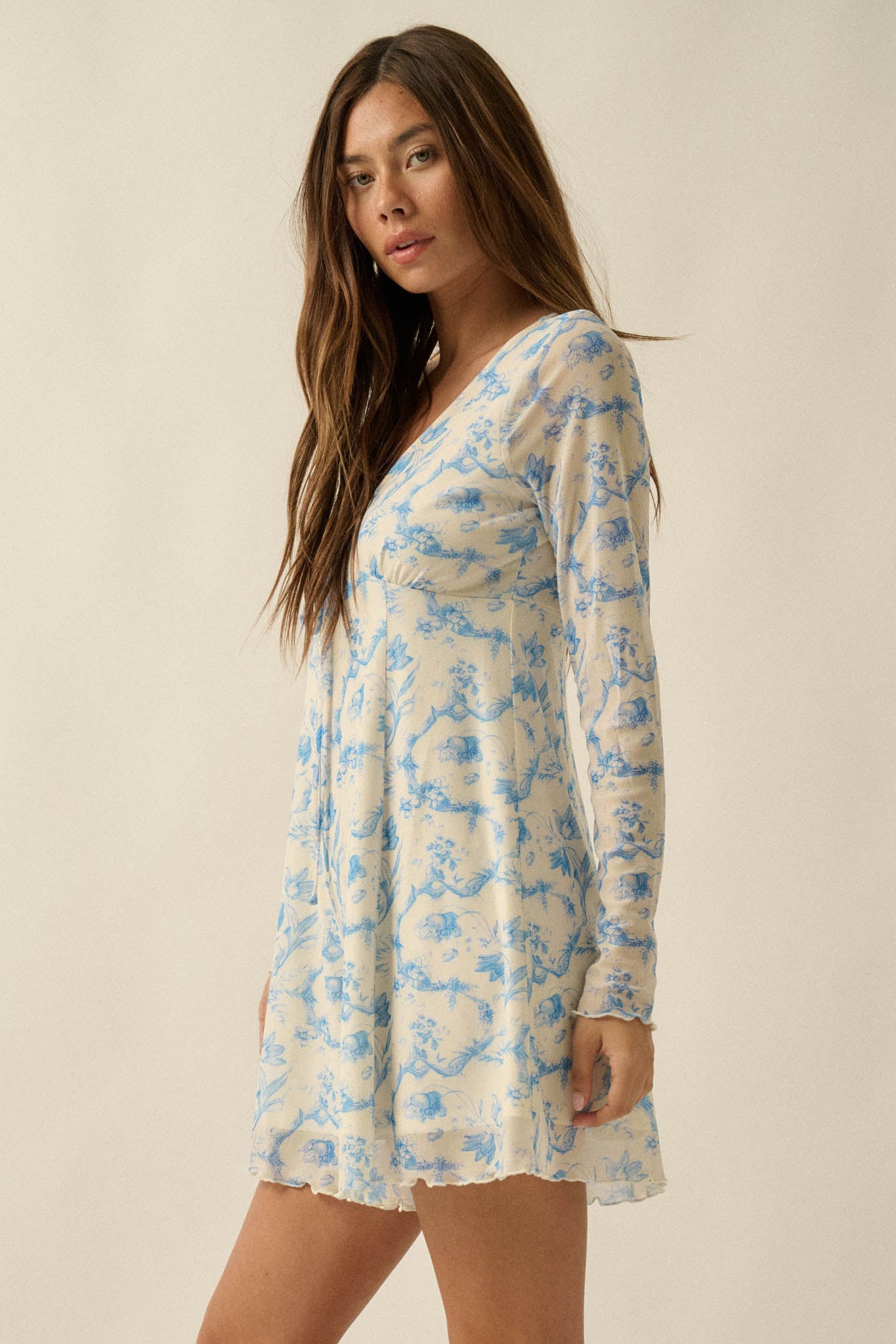 Fleur Douce Floral-Print Mesh Long-Sleeve Romper - ShopPromesa