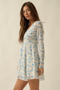 Fleur Douce Floral-Print Mesh Long-Sleeve Romper - ShopPromesa