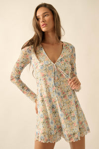 Budding Love Floral Mesh V-Neck Long-Sleeve Romper - ShopPromesa