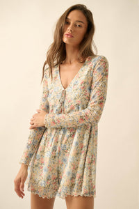 Budding Love Floral Mesh V-Neck Long-Sleeve Romper - ShopPromesa