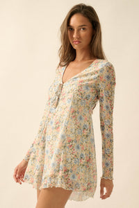 Budding Love Floral Mesh V-Neck Long-Sleeve Romper - ShopPromesa