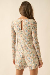 Budding Love Floral Mesh V-Neck Long-Sleeve Romper - ShopPromesa