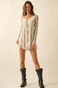 Budding Love Floral Mesh V-Neck Long-Sleeve Romper - ShopPromesa