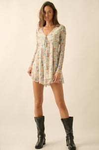 Budding Love Floral Mesh V-Neck Long-Sleeve Romper - ShopPromesa