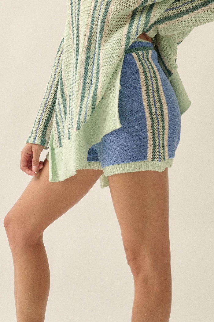 High Tide Stripe-Detail Knit Sweater Shorts - ShopPromesa