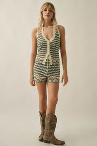 New Wave Striped Crochet-Knit Sweater Shorts - ShopPromesa
